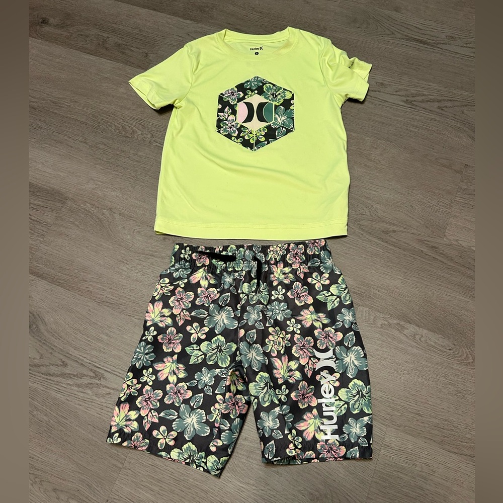 Hurley Kids Floral Swim Set Size 5 - Lime Green and Black